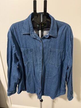 Cabela’s Denim Shirt Jacket Womens 2XL Flannel Lined Blue Button Front Shacket